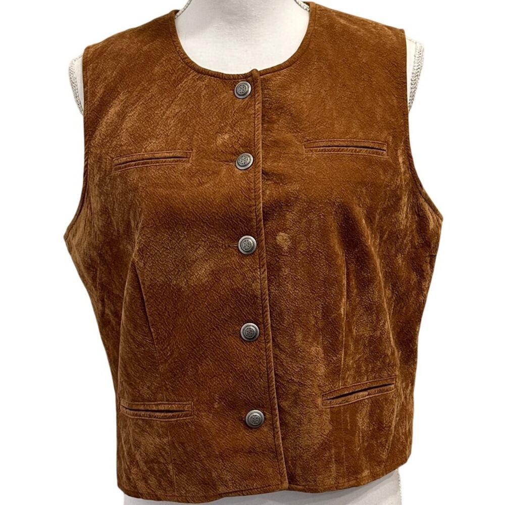 VTG 90s Stonebridge Co Suede Look‎ Button Front Vest Brown Boho Cowgirl P Medium